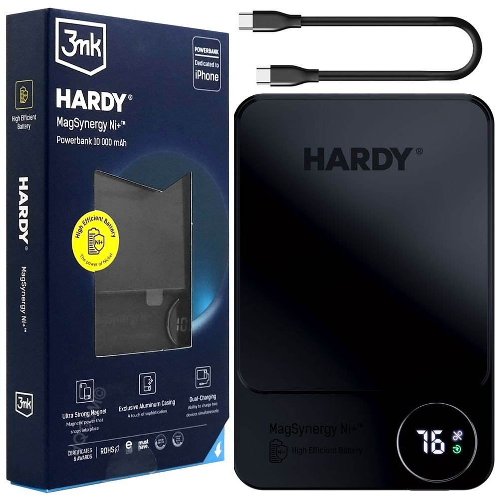 3mk HARDY MagSynergy Ni+ | Magnetic Wireless | PowerBank MagSafe USB-C | 10000mAh | Czarny