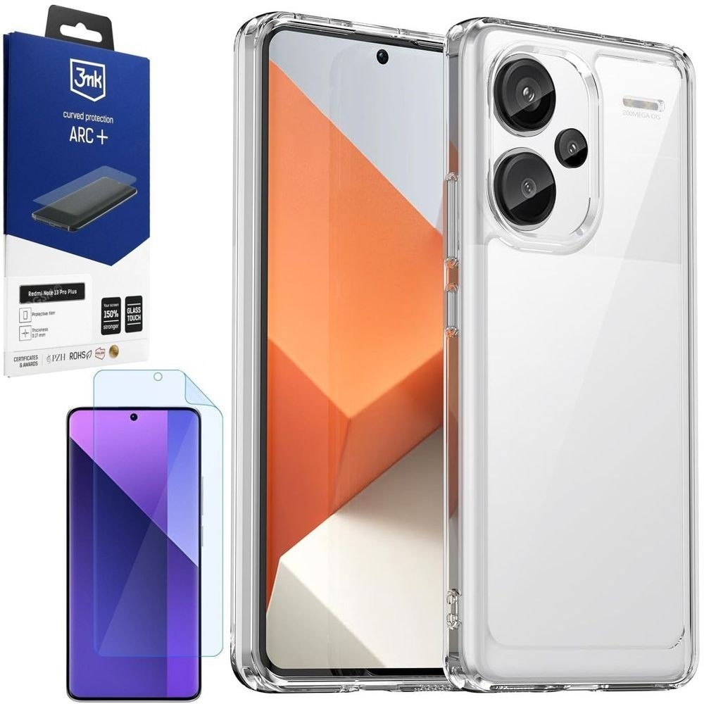 Etui HYBRID Tough Case | Clear + FOLIA 3mk ARC do Xiaomi Redmi Note 13 Pro+ Plus 5G