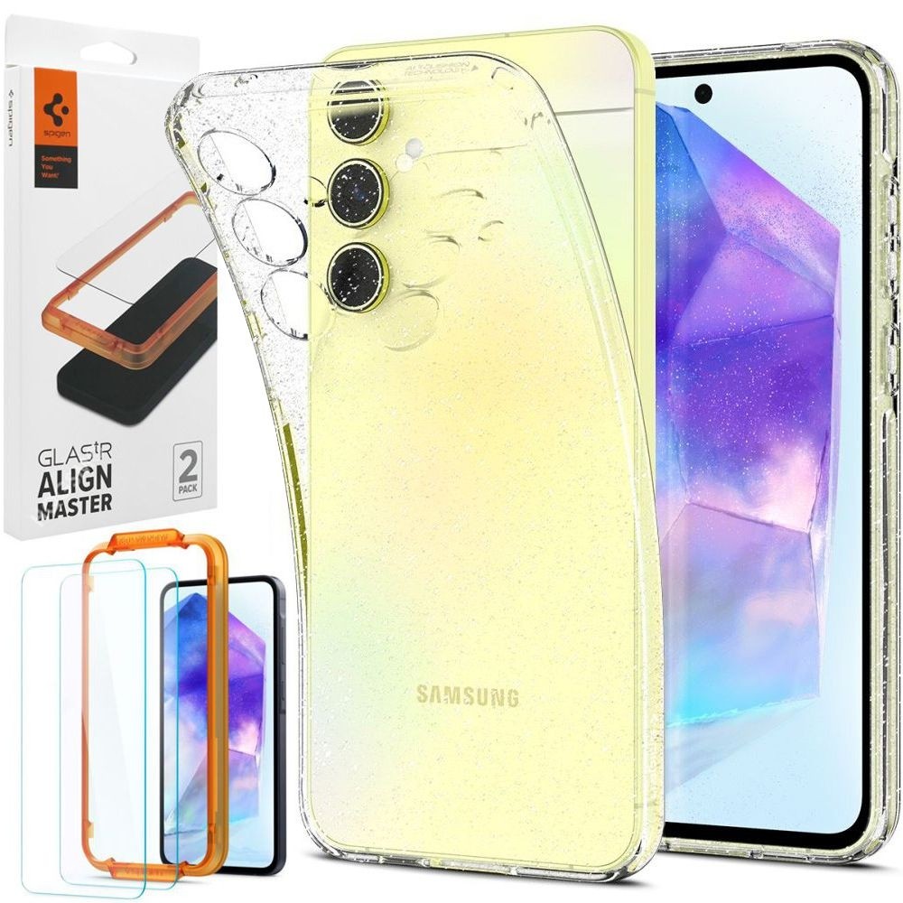 Etui SPIGEN Liquid Crystal Glitter | Crystal Quartz + 2x SZKŁO Spigen do Samsung Galaxy A55 5G