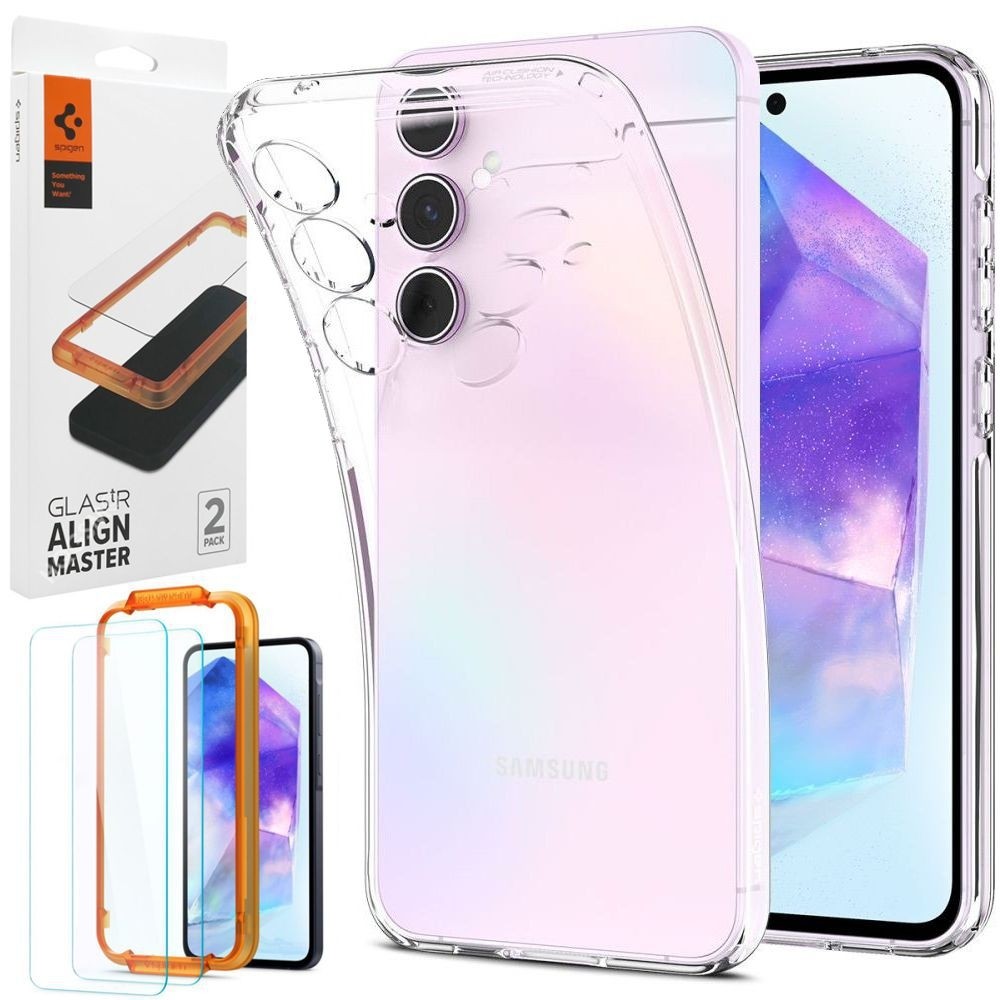 Etui SPIGEN Liquid Crystal | Crystal Clear + 2x SZKŁO Spigen do Samsung Galaxy A55 5G