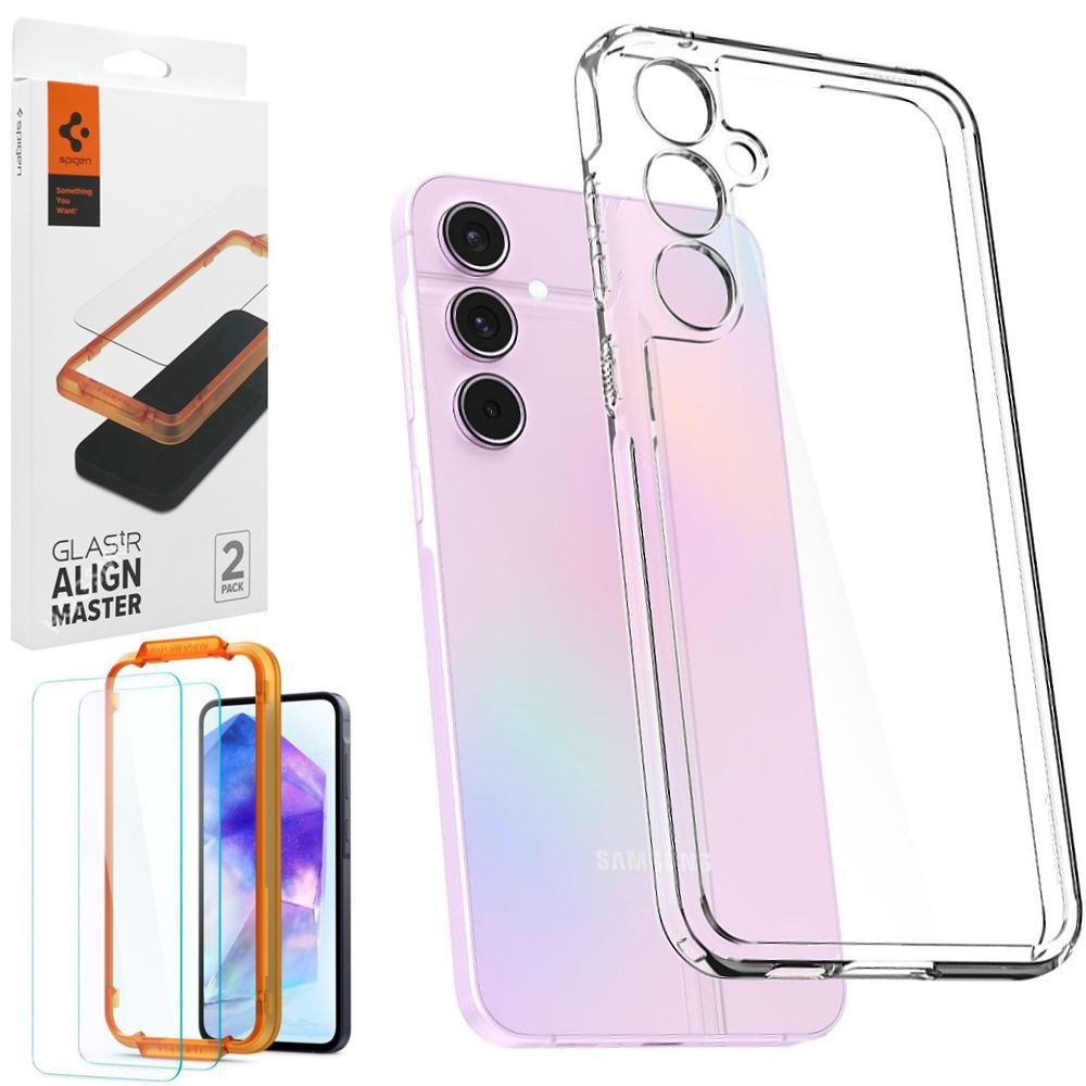 Etui SPIGEN Ultra Hybrid | Crystal Clear + 2x SZKŁO Spigen do Samsung Galaxy A55 5G