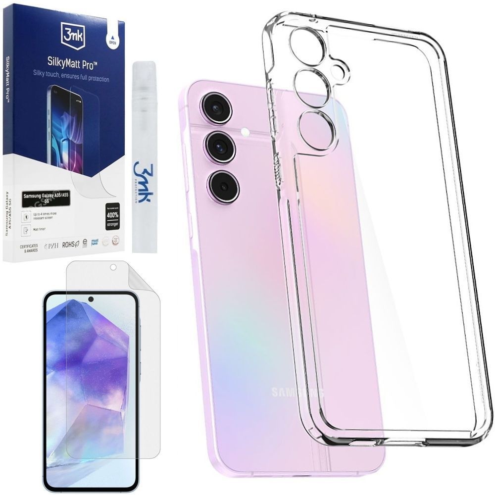 Etui SPIGEN Ultra Hybrid | Crystal Clear + FOLIA 3mk SilkyMatt do Samsung Galaxy A55 5G