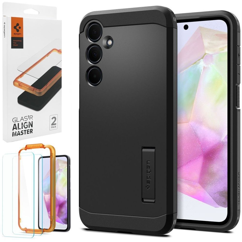 Pancerne Etui SPIGEN Tough Armor | Black + 2x SZKŁO Spigen do Samsung Galaxy A35 5G