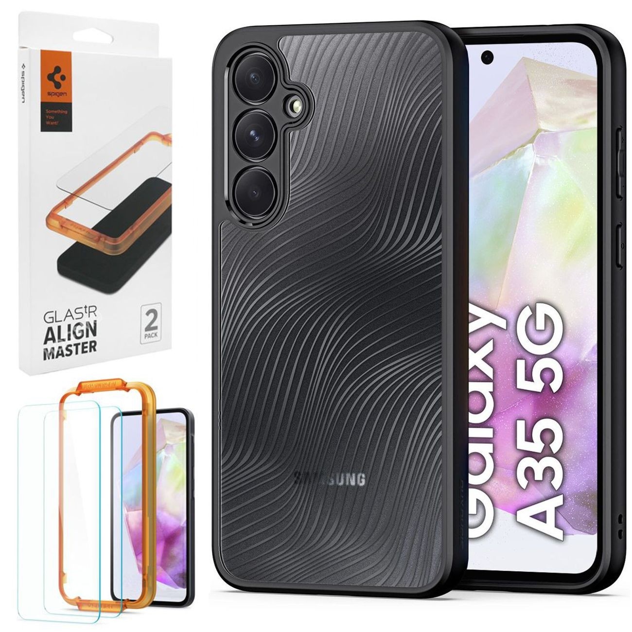 Etui DUX DUCIS Aimo | Clear Black + 2x SZKŁO Spigen do Samsung Galaxy A35 5G