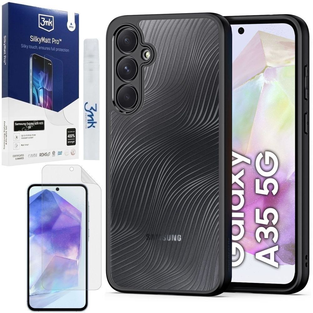 Etui DUX DUCIS Aimo | Clear Black + SZKŁO 3mk FG do Samsung Galaxy A35 5G