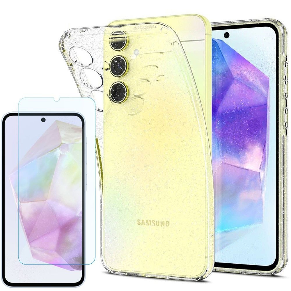 Etui SPIGEN Liquid Crystal Glitter | Crystal Quartz + SZKŁO do Samsung Galaxy A55 5G