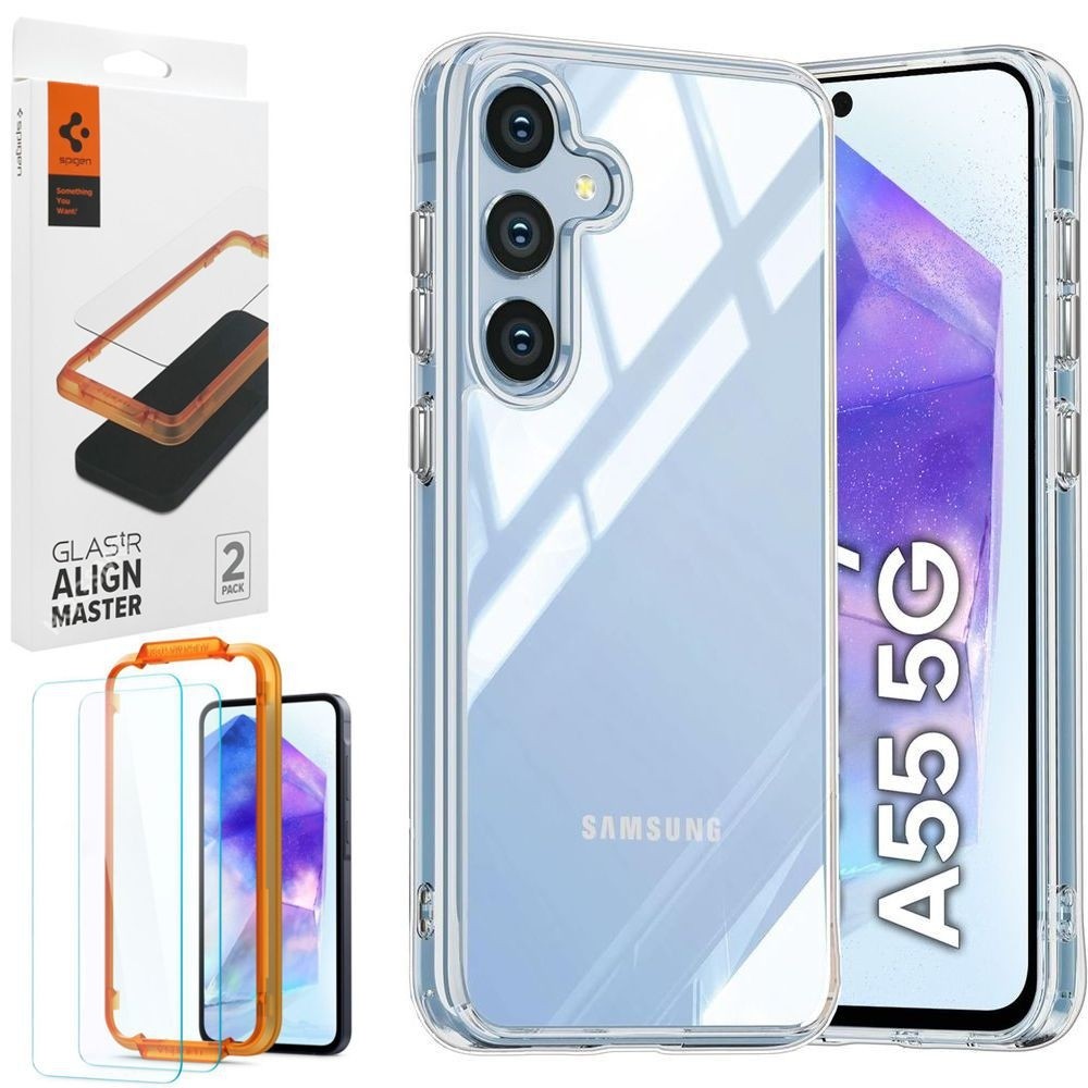 Pancerne Etui 3mk Armor Case | Clear + 2x SZKŁO Spigen do Samsung Galaxy A55 5G