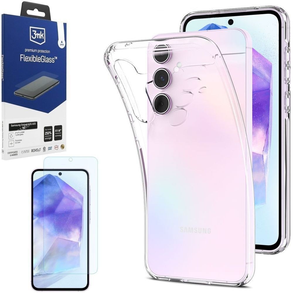 Etui 3mk Clear Case | Bezbarwne + SZKŁO 3mk FG do Samsung Galaxy A55 5G