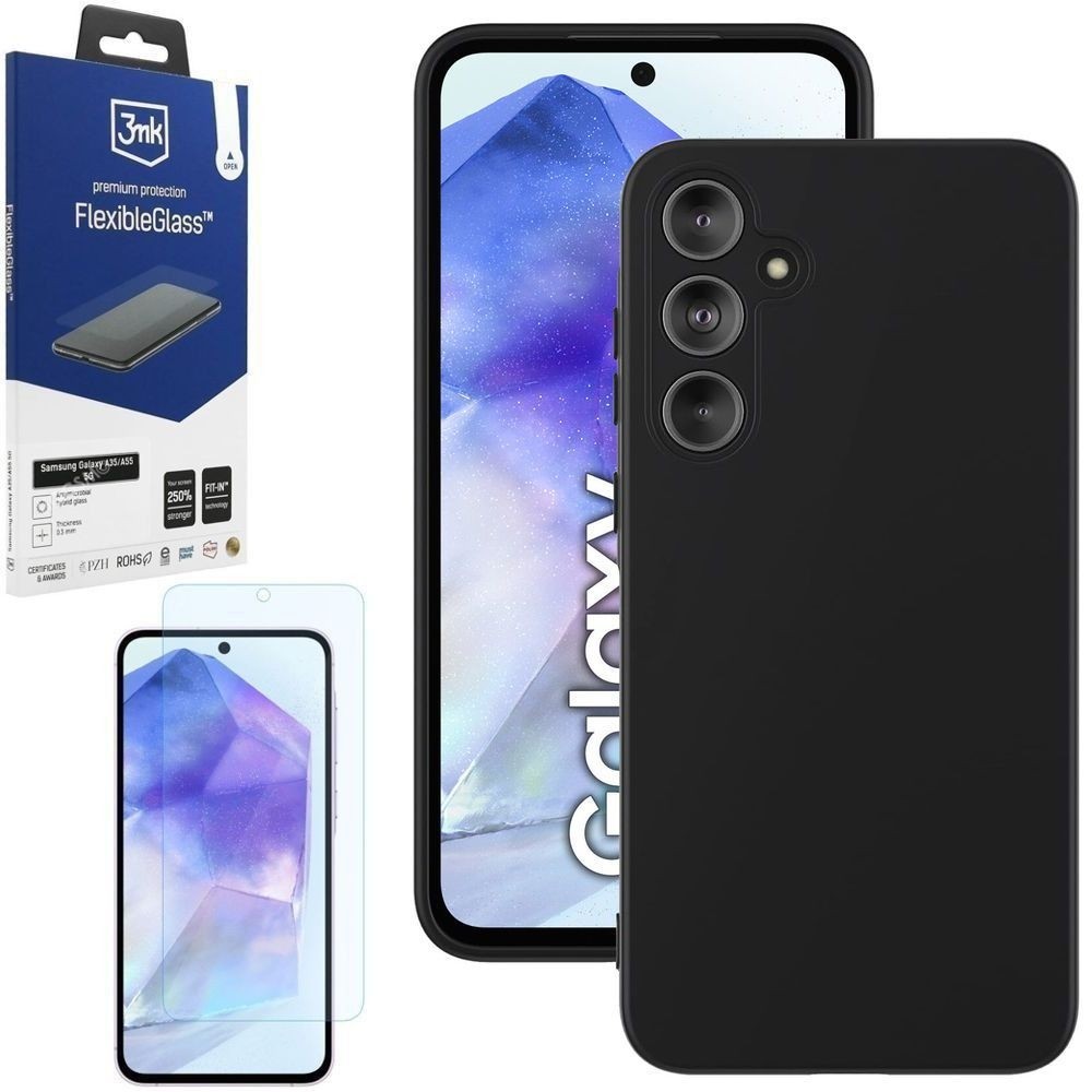 Cienkie Etui 3mk Matt Case | Black + SZKŁO 3mk FG do Samsung Galaxy A55 5G