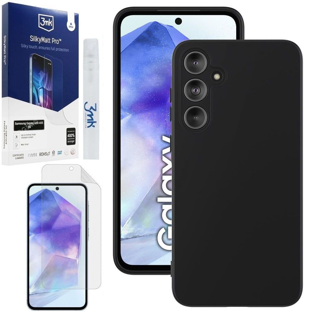 Cienkie Etui 3mk Matt Case | Black + FOLIA 3mk SilkyMatt do Samsung Galaxy A55 5G