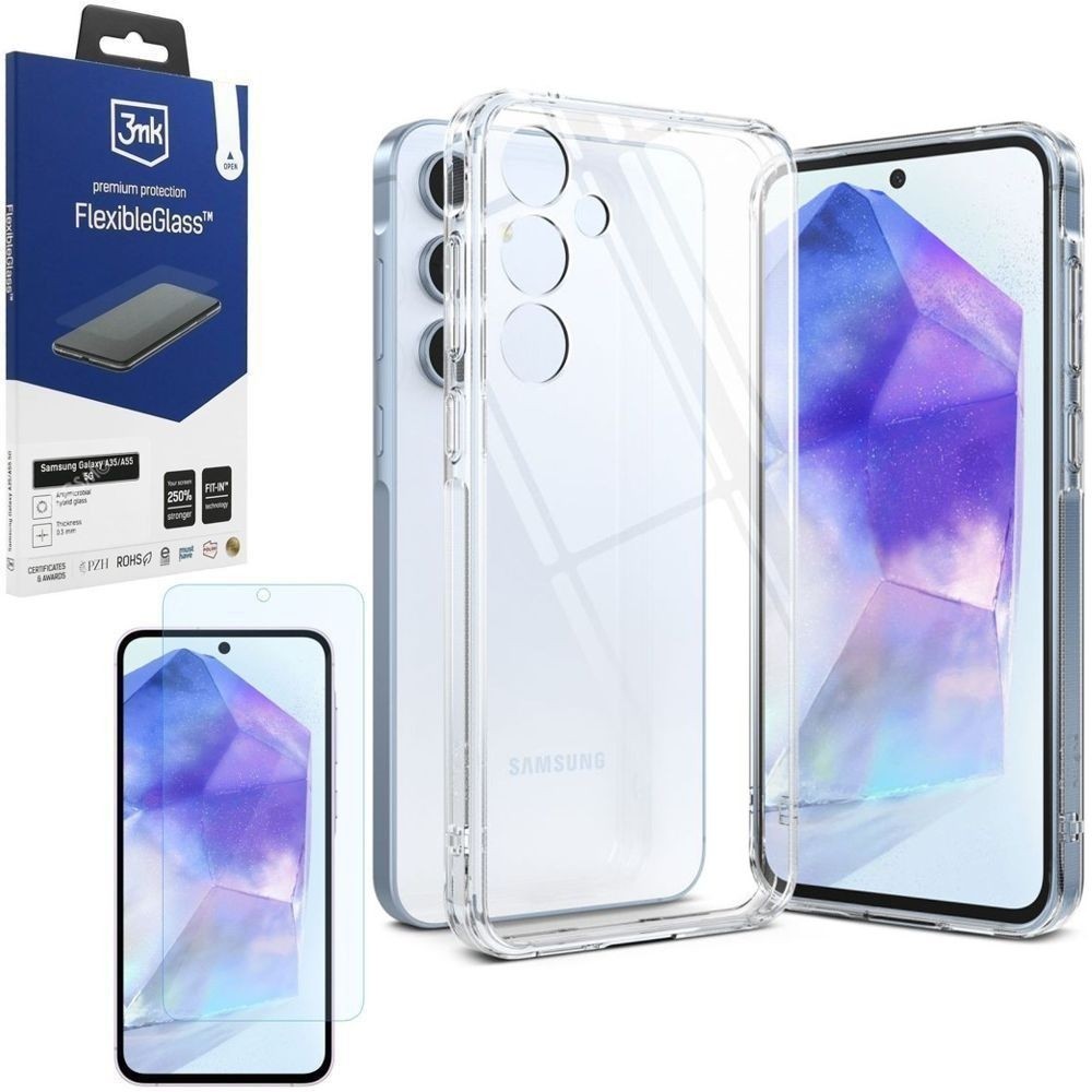 Etui RINGKE Fusion | Bezbarwne | Clear + SZKŁO 3mk FG do Samsung Galaxy A55 5G