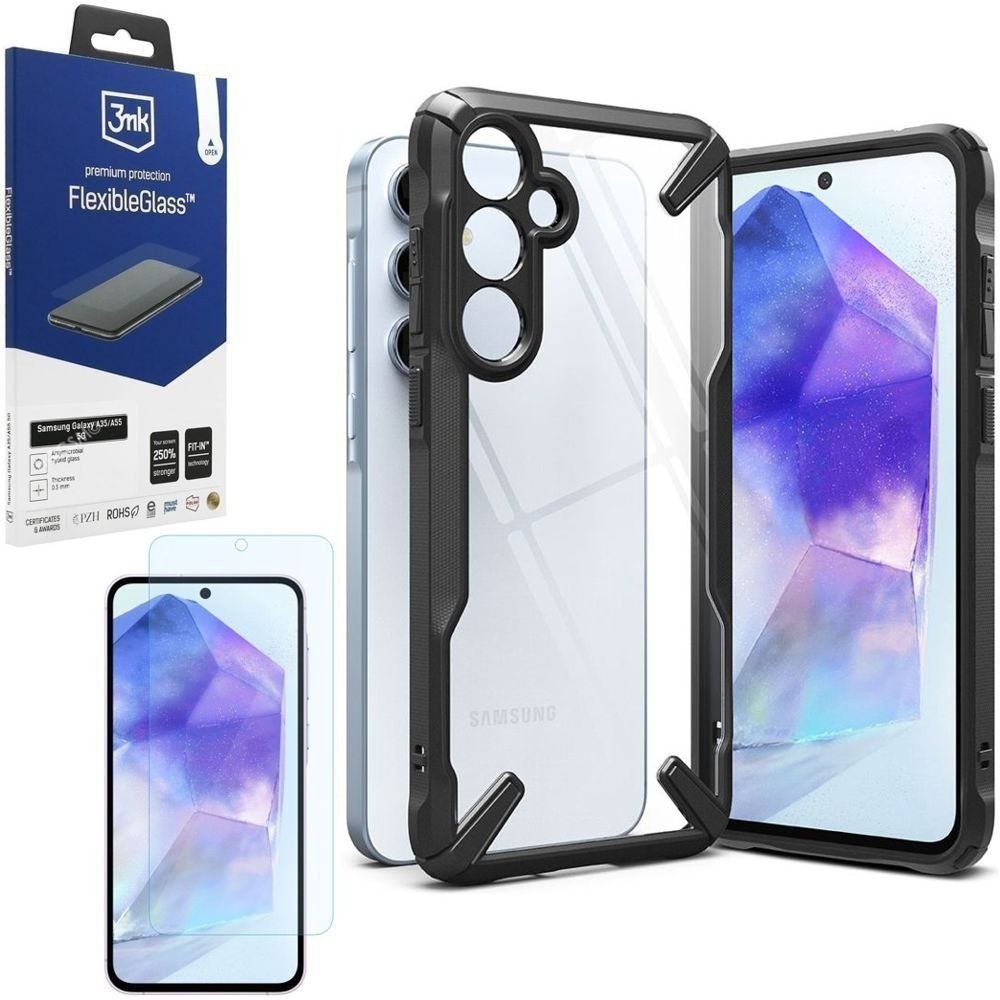 Etui RINGKE Fusion X | Black + SZKŁO 3mk FG do Samsung Galaxy A55 5G