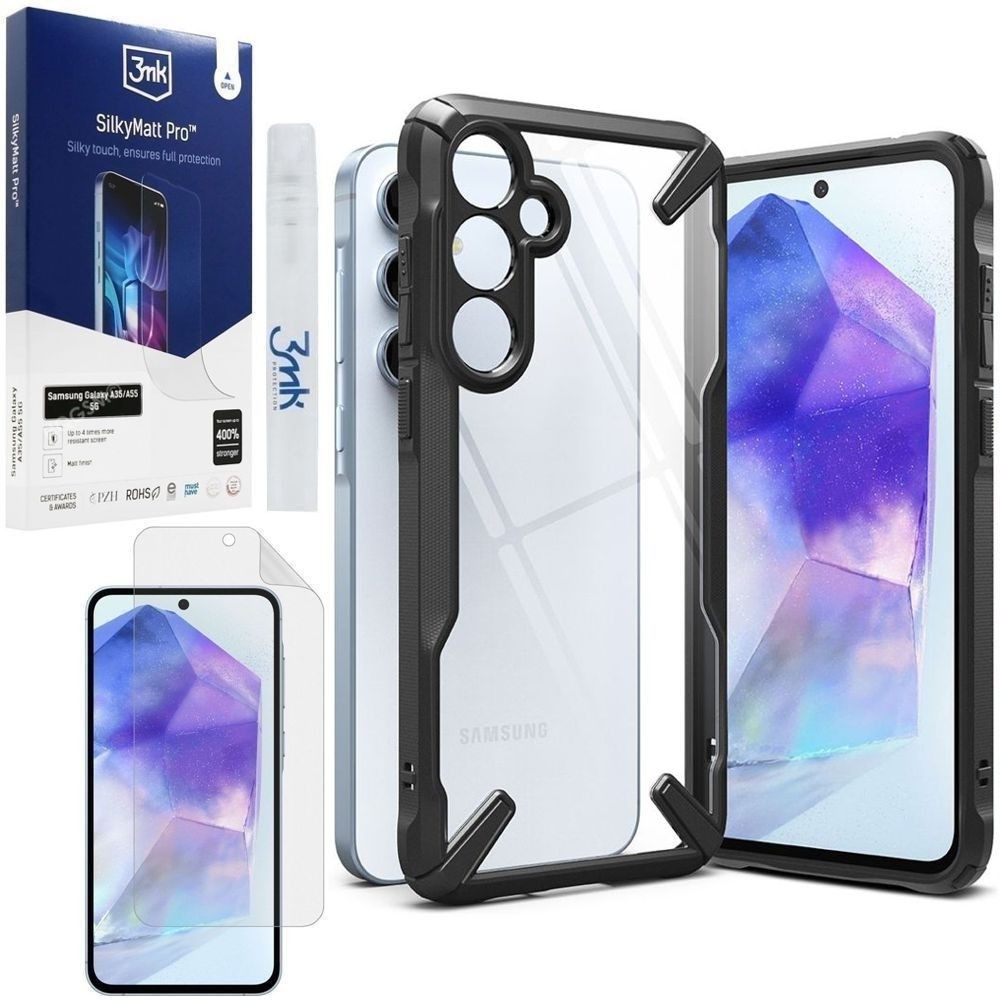 Etui RINGKE Fusion X | Black + FOLIA 3mk SilkyMatt do Samsung Galaxy A55 5G