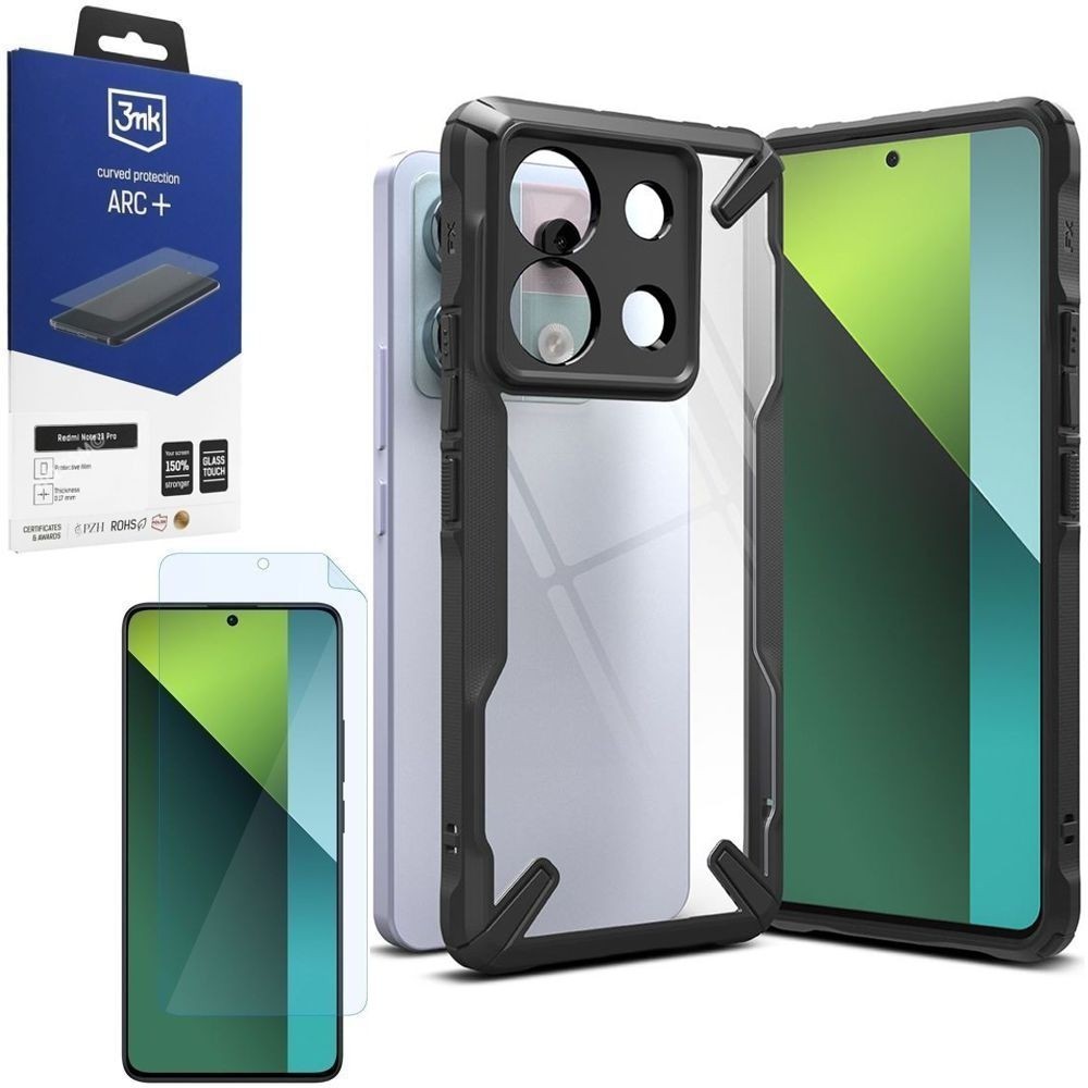 Etui RINGKE Fusion X | Black + FOLIA 3mk ARC+ do Xiaomi Redmi Note 13 Pro 5G