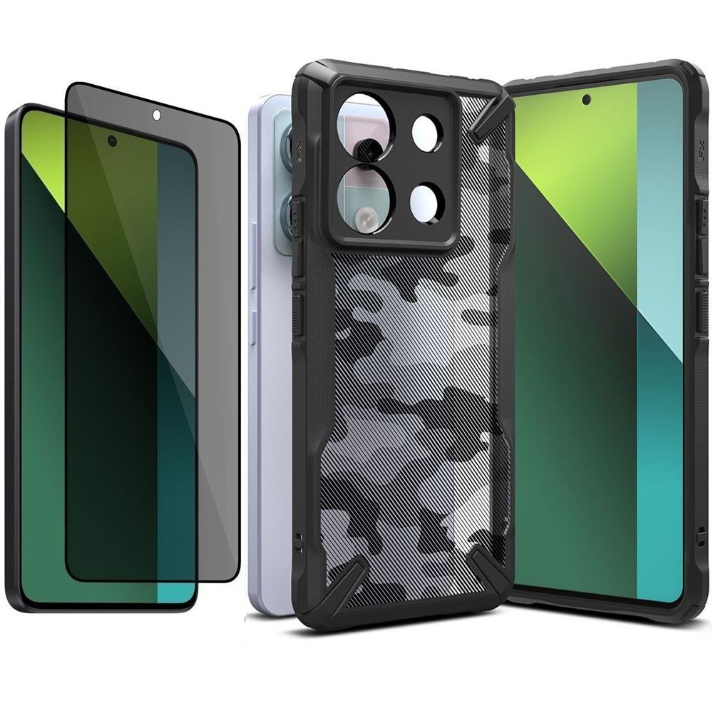 Etui RINGKE Fusion X | Camo Black + SZKŁO Privacy do Xiaomi Redmi Note 13 Pro 5G