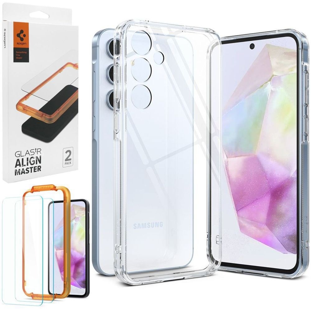 Etui RINGKE Fusion | Bezbarwne | Clear + 2x SZKŁO Spigen do Samsung Galaxy A35 5G