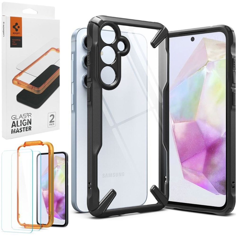 Etui RINGKE Fusion X | Black + 2x SZKŁO Spigen do Samsung Galaxy A35 5G