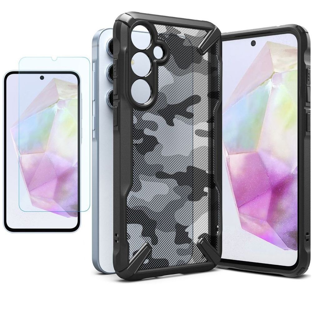 Etui RINGKE Fusion X | Camo Black + SZKŁO do Samsung Galaxy A35 5G