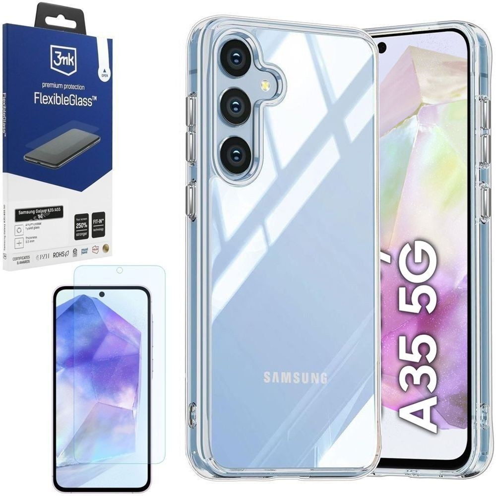 Pancerne Etui 3mk Armor Case | Clear + SZKŁO 3mk FG do Samsung Galaxy A35 5G