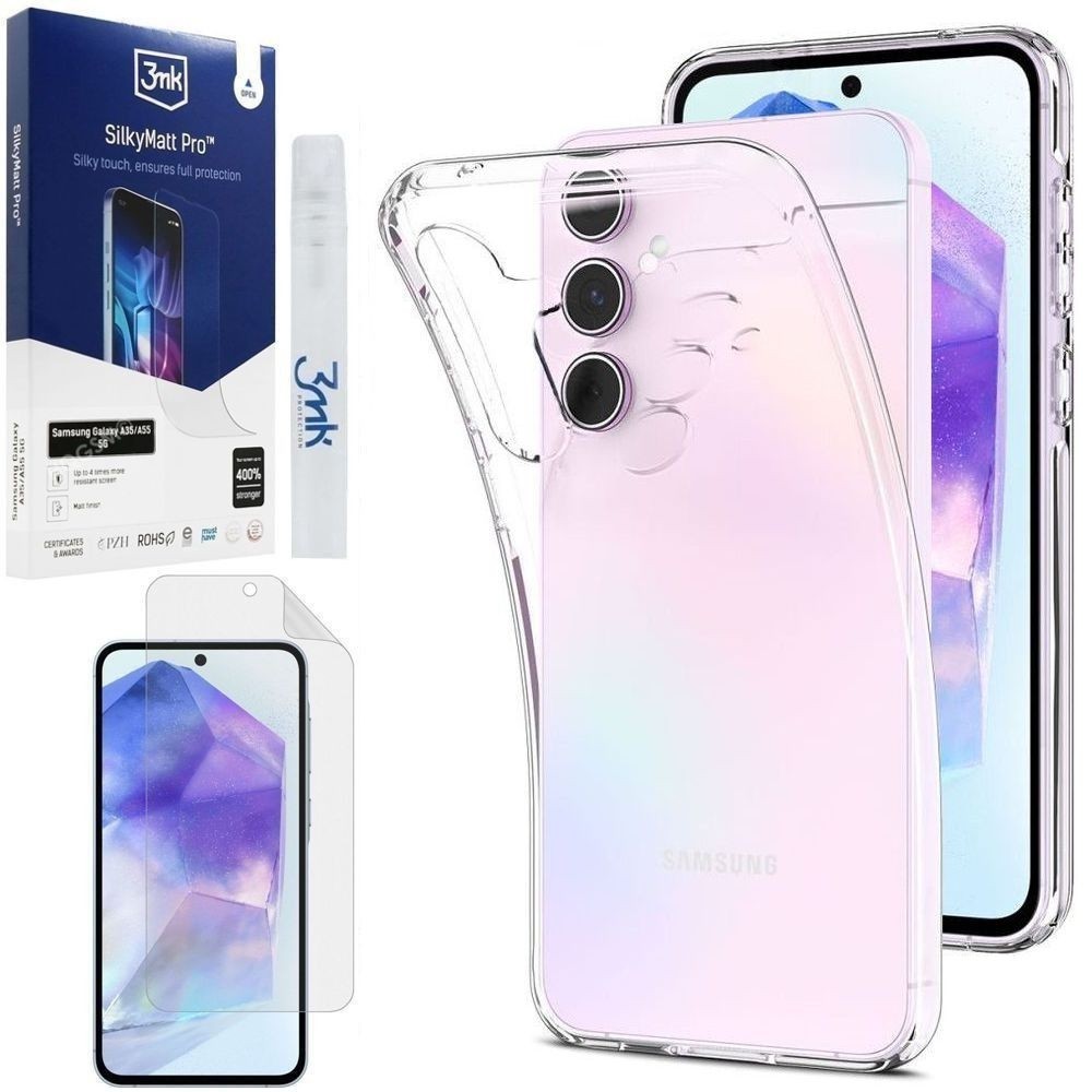 Etui 3mk Clear Case | Bezbarwne + FOLIA 3mk SilkyMatt do Samsung Galaxy A35 5G