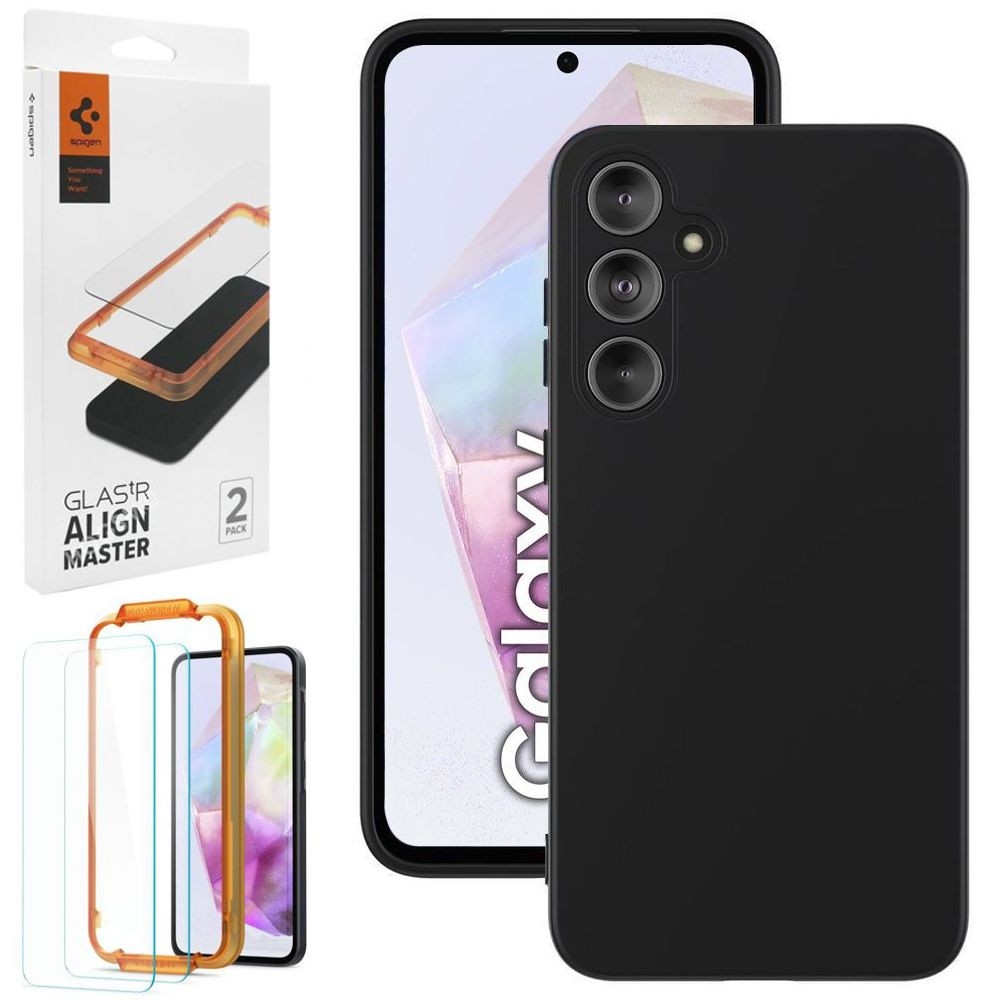 Cienkie Etui 3mk Matt Case | Black + 2x SZKŁO Spigen do Samsung Galaxy A35 5G