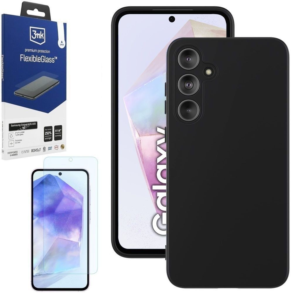 Cienkie Etui 3mk Matt Case | Black + SZKŁO 3mk FG do Samsung Galaxy A35 5G