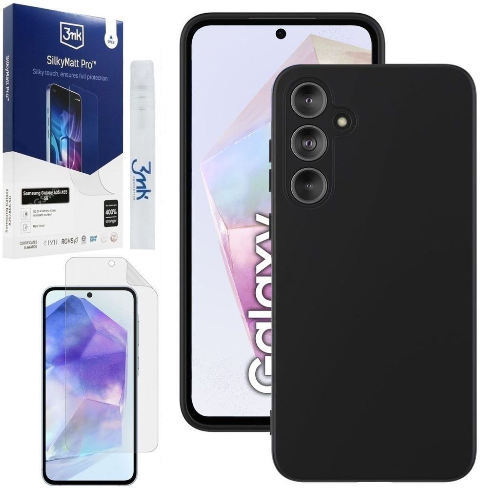 Cienkie Etui 3mk Matt Case | Black + FOLIA 3mk SilkyMatt do Samsung Galaxy A35 5G