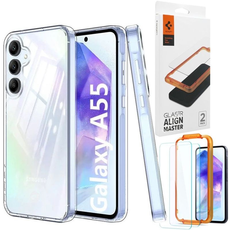 Etui Forcell Protect Case | Clear + 2x SZKŁO Spigen do Samsung Galaxy A55 5G