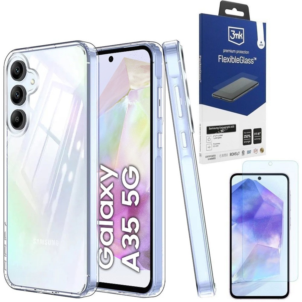 Etui Forcell Protect Case | Clear + SZKŁO 3mk FG do Samsung Galaxy A35 5G