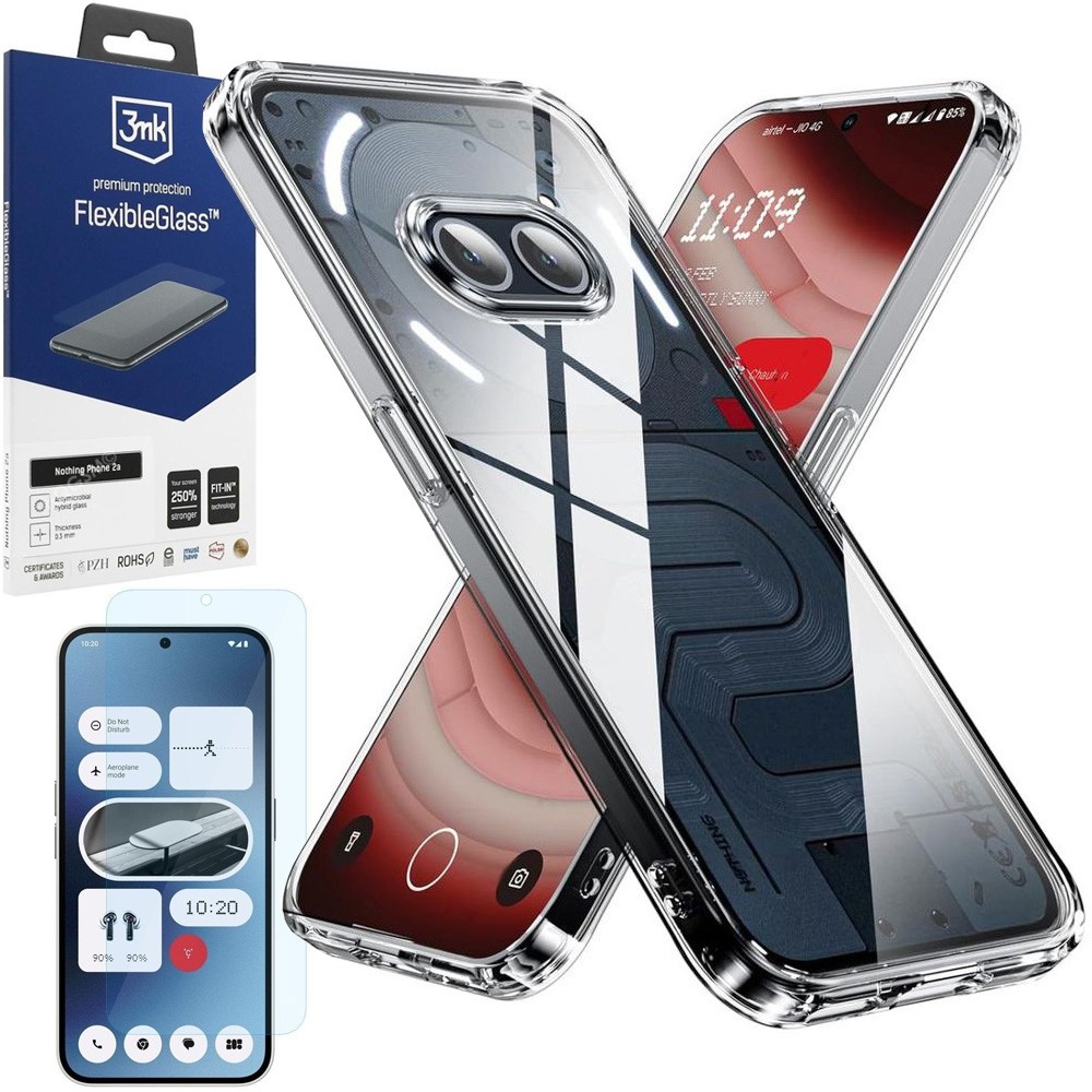 Etui Clear Hybrid Case | Clear + SZKŁO 3mk FG do Nothing Phone 2a / 2a Plus