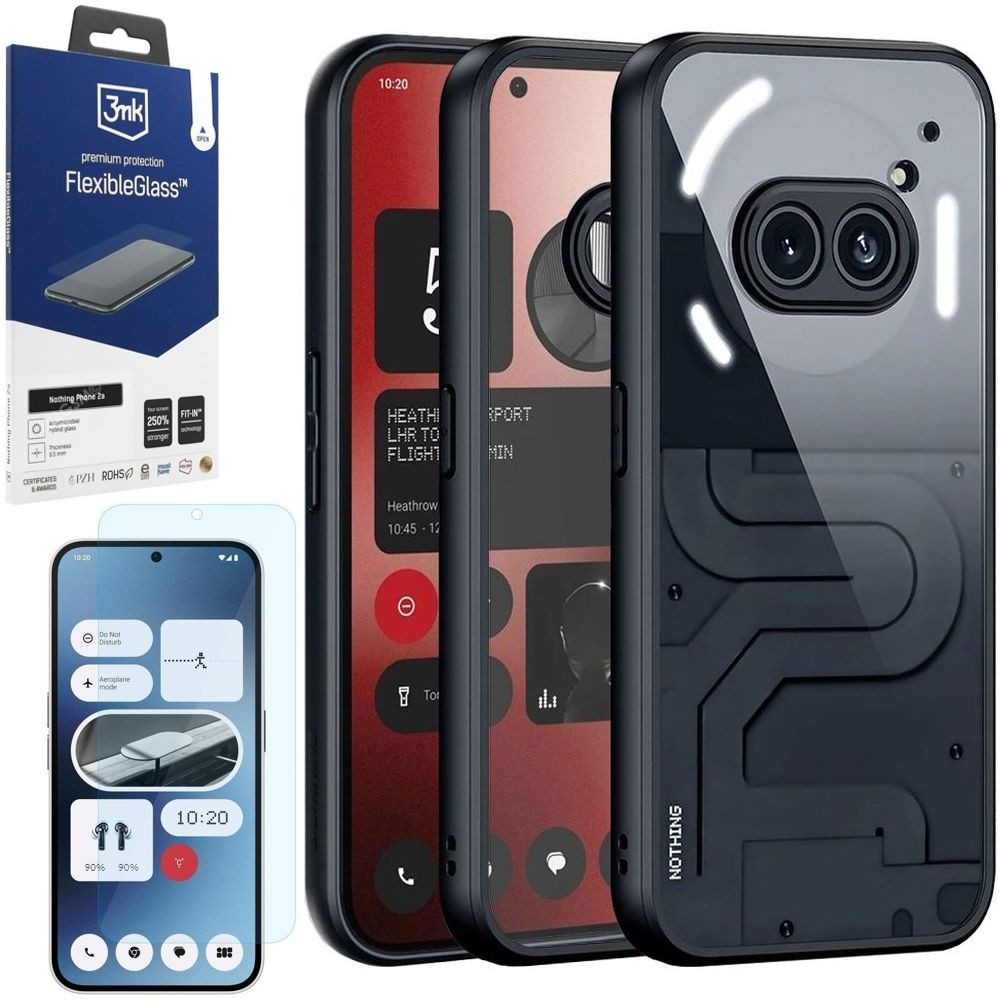 Etui Clear Hybrid Case | Black + SZKŁO 3mk FG do Nothing Phone 2a / 2a Plus