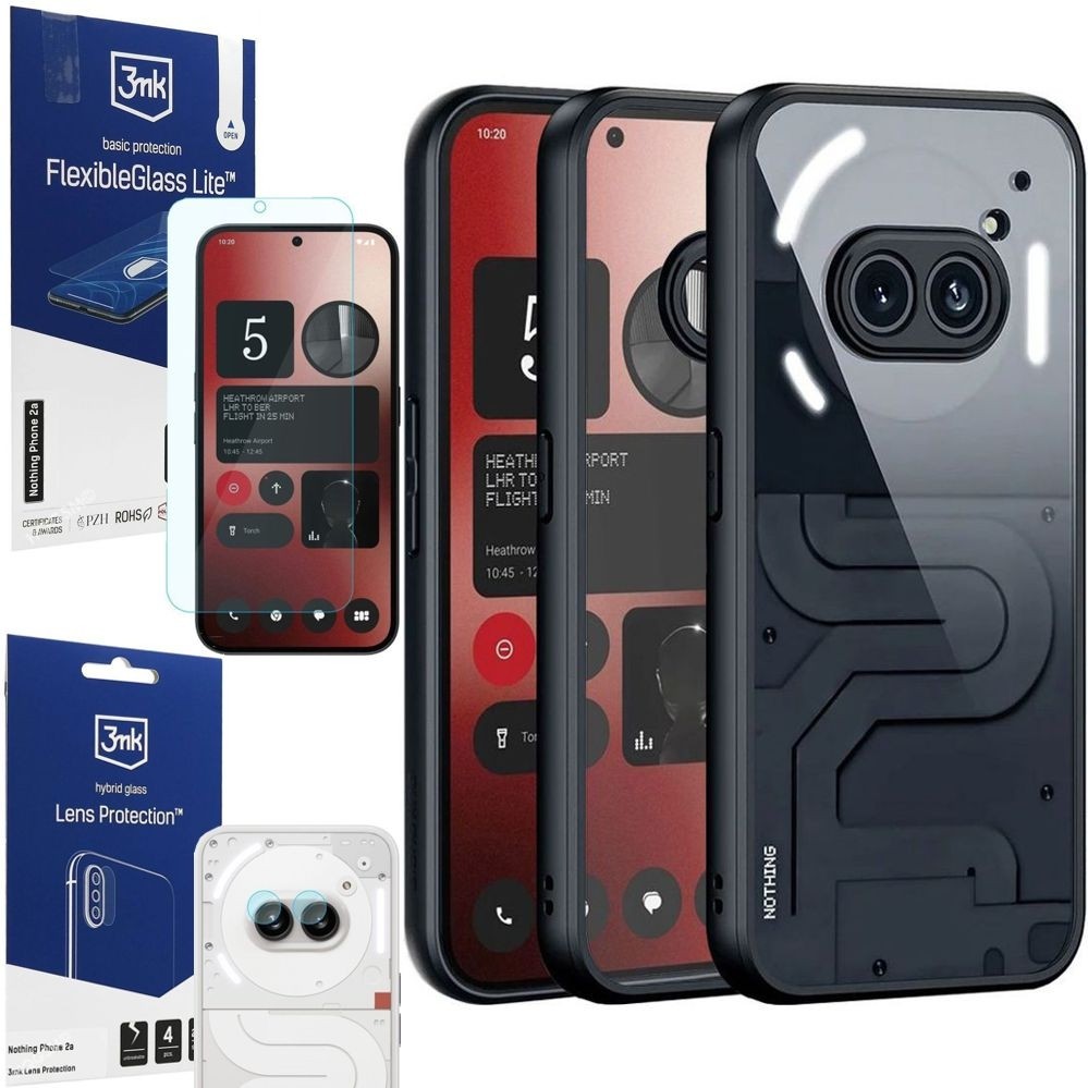 Etui Clear Hybrid Case | Black + SZKŁO 3mk FG Lite + 4x APARAT do Nothing Phone 2a / 2a Plus