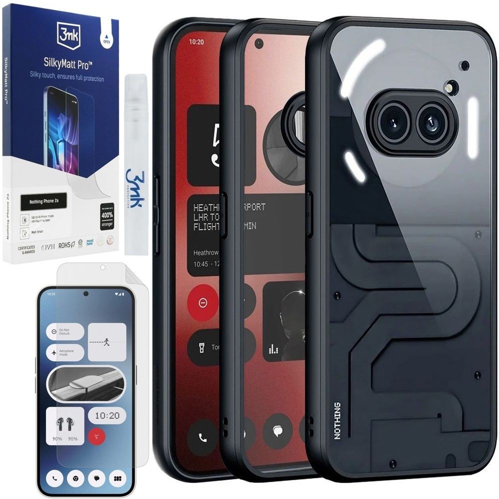 Etui Clear Hybrid Case | Black + FOLIA 3mk SilkyMatt do Nothing Phone 2a / 2a Plus