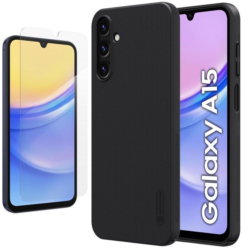 Etui NILLKIN Frosted Shield | Czarne + SZKŁO do Samsung Galaxy A15 / 5G