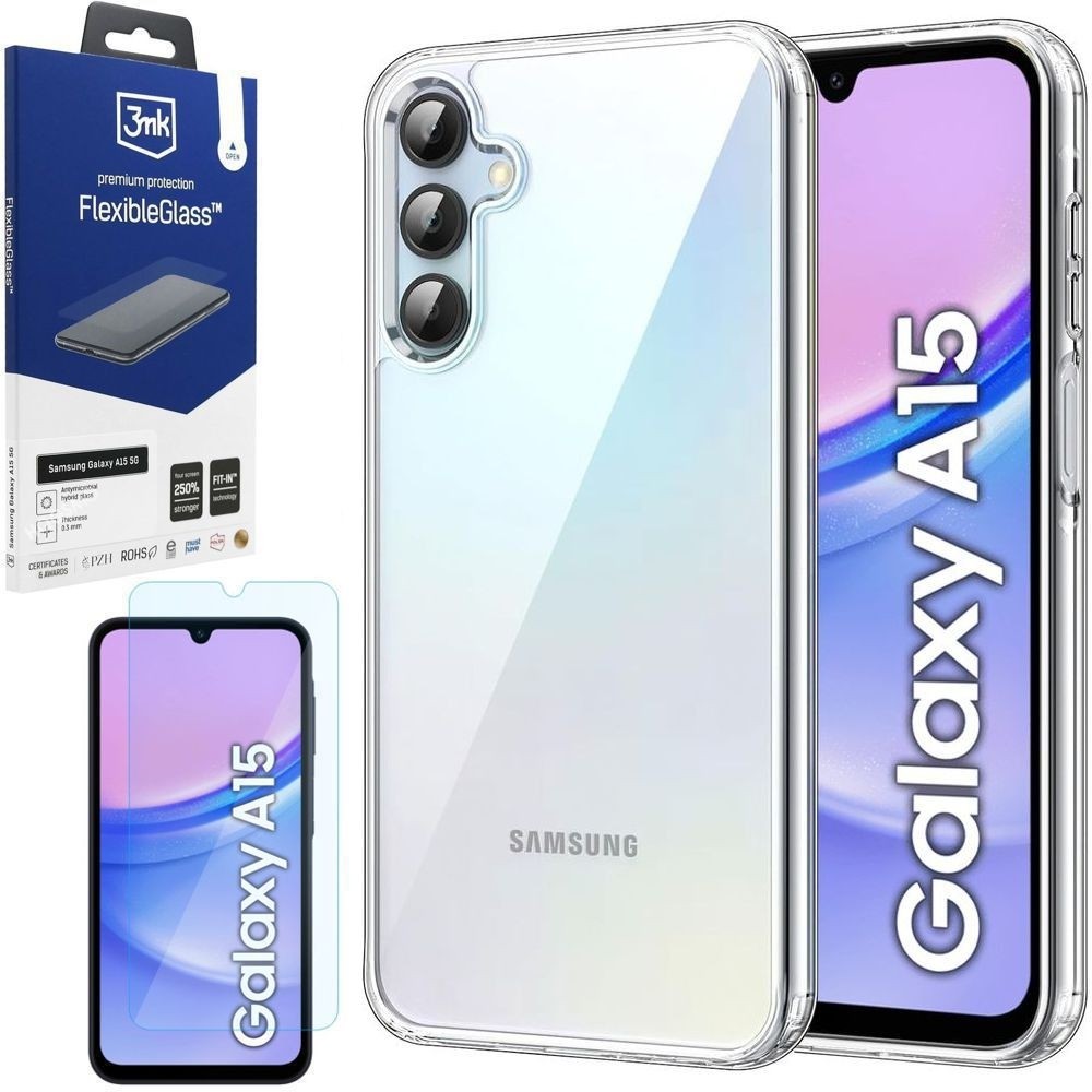 Pancerne Etui 3mk Armor Case | Clear + SZKŁO 3mk FG do Samsung Galaxy A15 / 5G