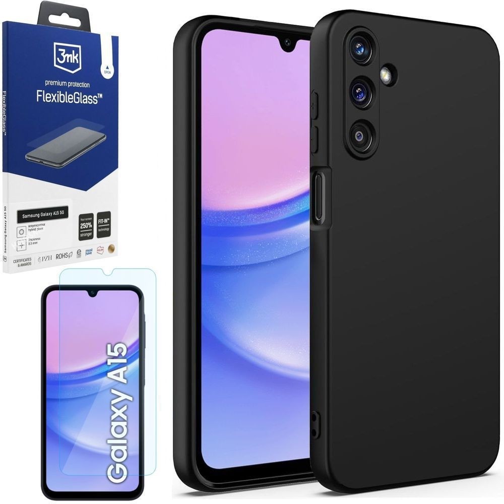 Cienkie Etui 3mk Matt Case | Black + SZKŁO 3mk FG do Samsung Galaxy A15 / 5G