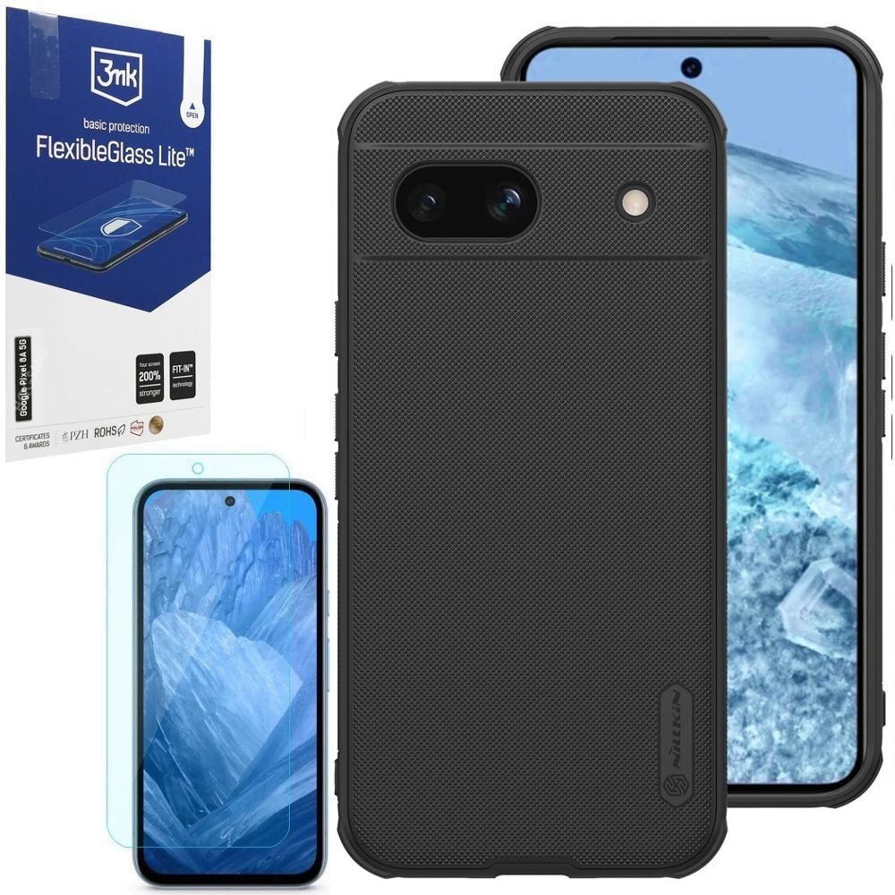 Etui NILLKIN Frosted Shield Magnetic | Czarne + SZKŁO 3mk FG Lite do Google Pixel 8a