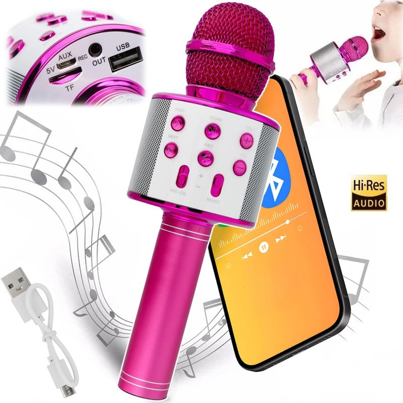 Mikrofon Karaoke dla Dzieci | Bezprzewodowy z Głośnikiem Bluetooth | High Quality | Różowy