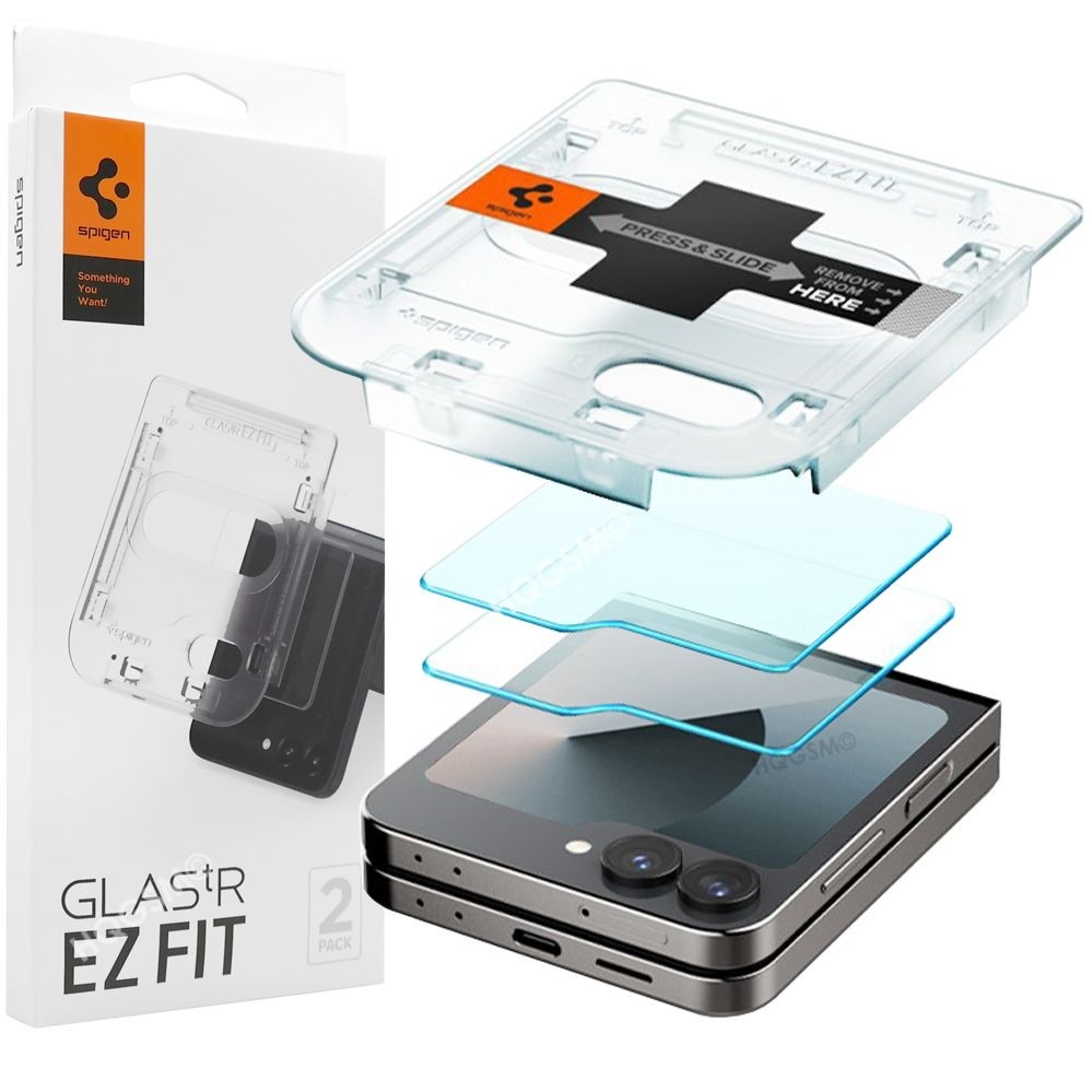 2x Szkło Hartowane SPIGEN GLAS.tR EZ FIT + Ramka Instalacyjna do Samsung Galaxy z Flip6