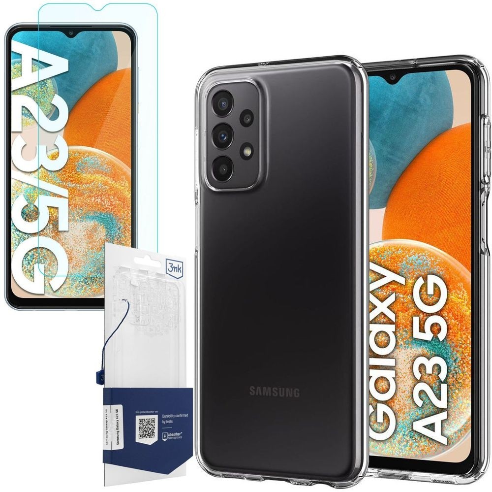 Etui 3mk Clear Case | Bezbarwne + SZKŁO do Samsung Galaxy A23 5G