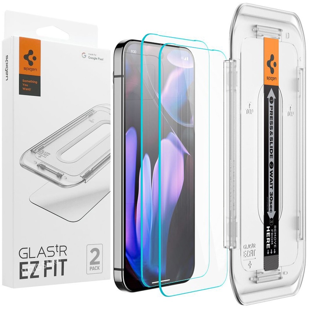 2x Szkło Hartowane SPIGEN GLAS.tR EZ FIT + Ramka Instalacyjna do Google Pixel 9 / 9 Pro