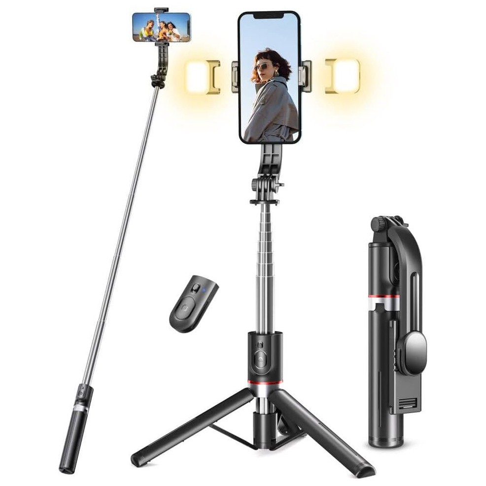 Uniwersalny Selfie Stick Bluetooth z Pilotem | Tripod + 2x Lampka LED