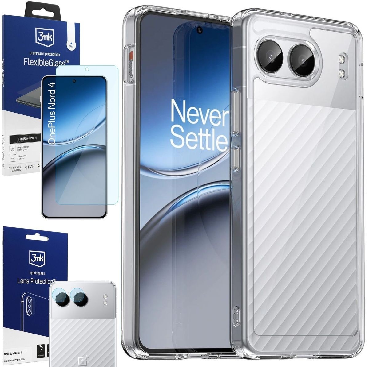 Etui Clear Hybrid Case | Clear + SZKŁO 3mk FG + 4x APARAT do OnePlus Nord 4