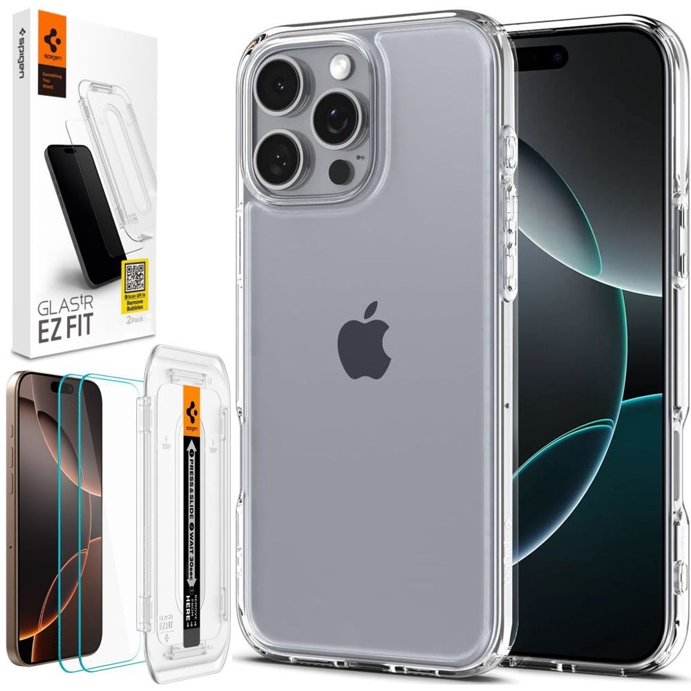 Etui SPIGEN Ultra Hybrid | Crystal Clear + 2x SZKŁO Spigen do Apple iPhone 16 Pro Max