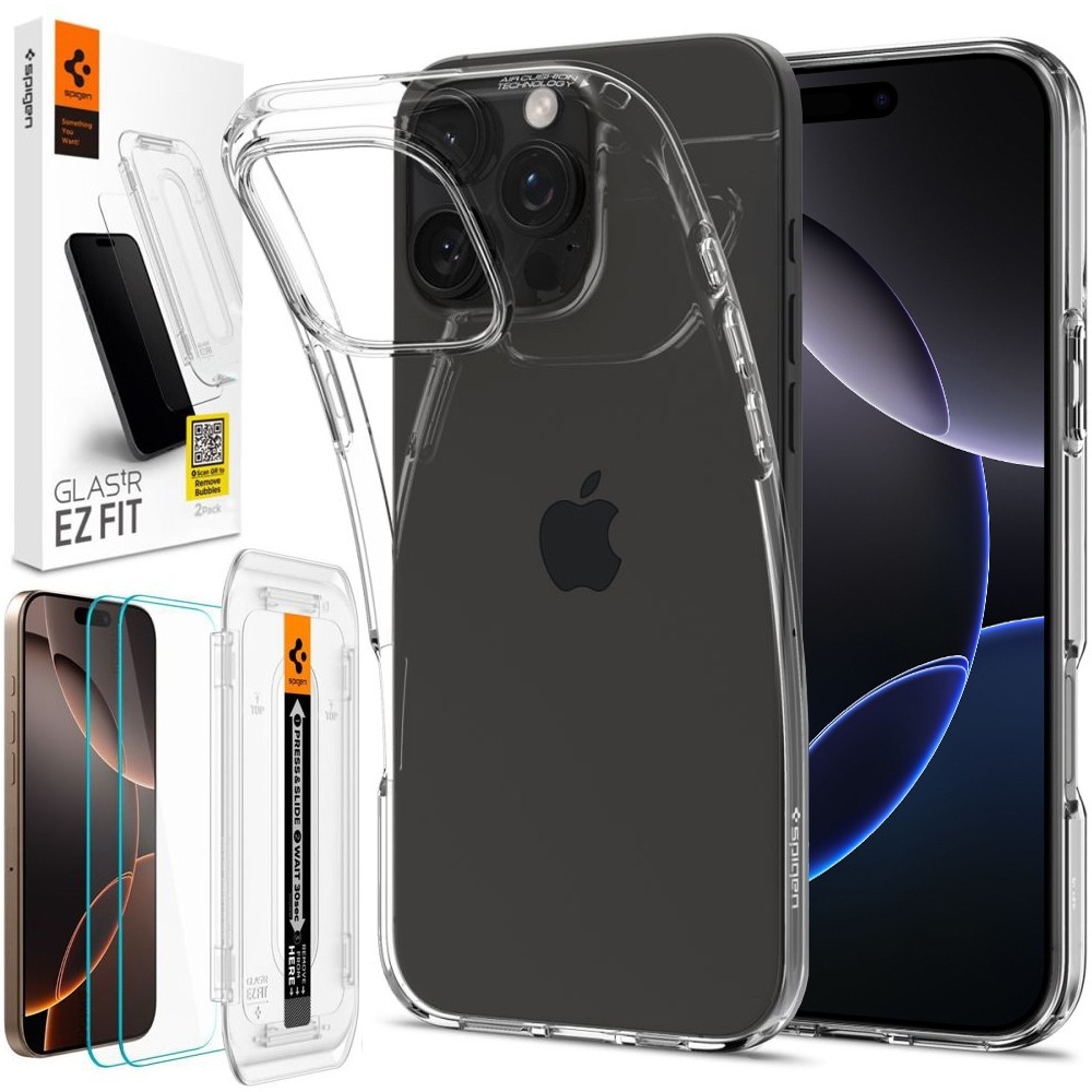 Etui SPIGEN Liquid Crystal | Crystal Clear + 2x SZKŁO Spigen do Apple iPhone 16 Pro |