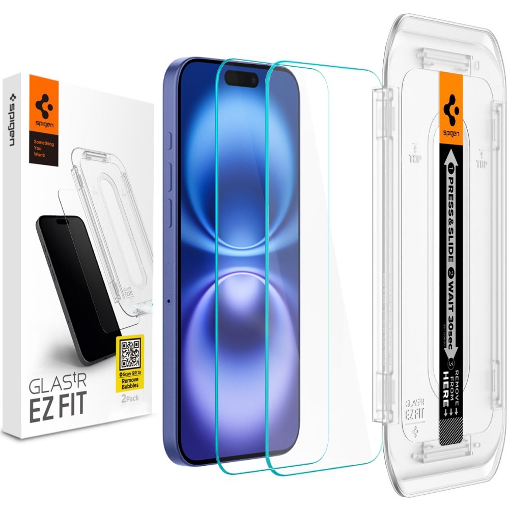 2x Szkło Hartowane SPIGEN GLAS.tR EZ FIT + Ramka Instalacyjna do Apple iPhone 16 |