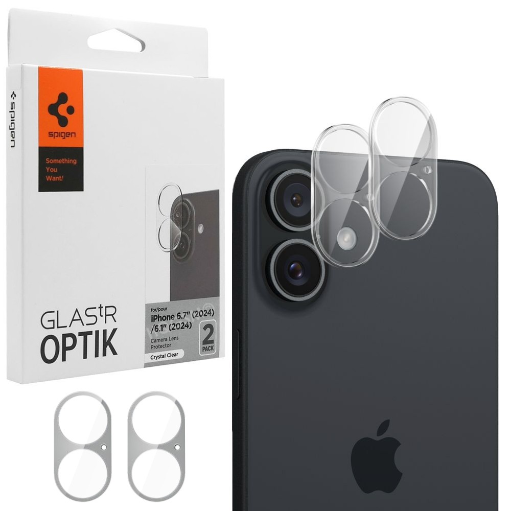 SPIGEN Glas.tR OPTIK | Osłona Szkło Hartowane na Aparat | 2 sztuki | Clear do Apple iPhone 16 / 16 Plus