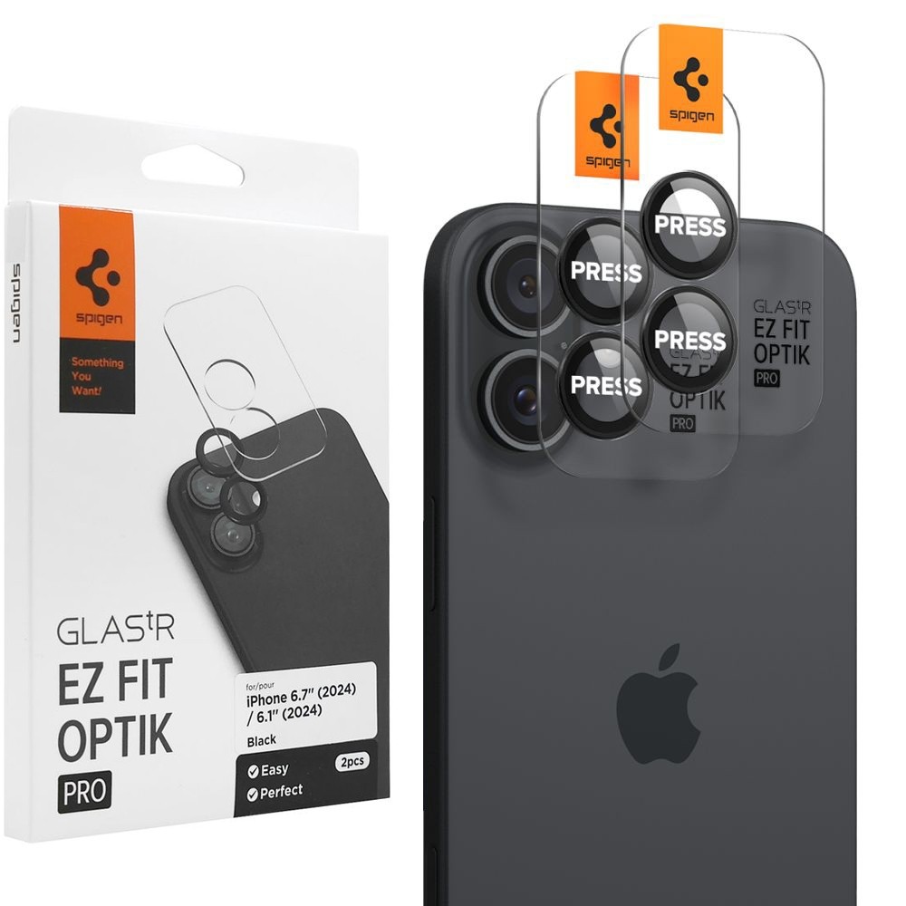 2x SPIGEN EZ Fit OPTIK Pro | Osobne Szkła Hartowane na Aparat | Clear do Apple iPhone 16 / 16 Plus