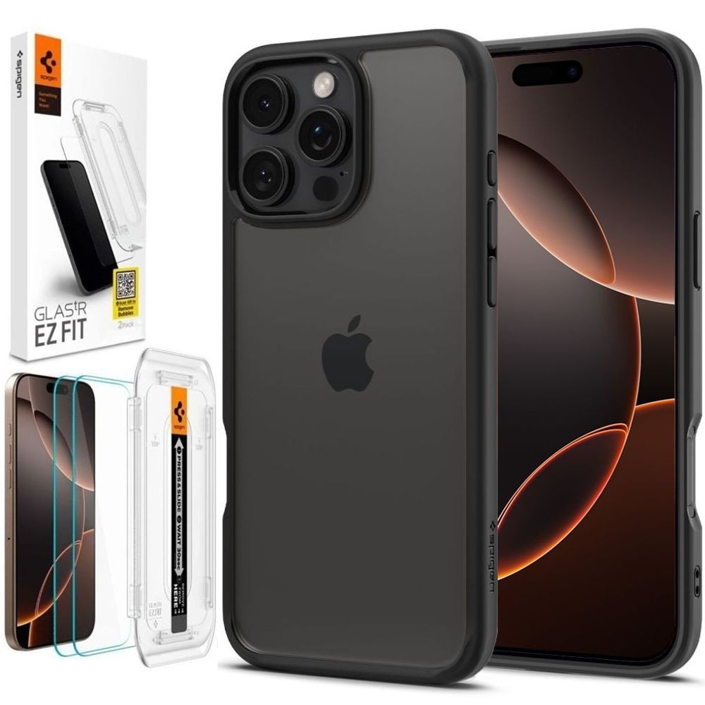 Etui SPIGEN Ultra Hybrid | Matte Black + 2x SZKŁO Spigen do Apple iPhone 16 Pro Max