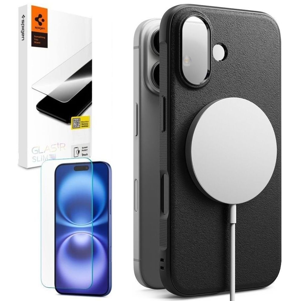 Etui RINGKE Onyx Magnetic | Black + SZKŁO Spigen do Apple iPhone 16 |